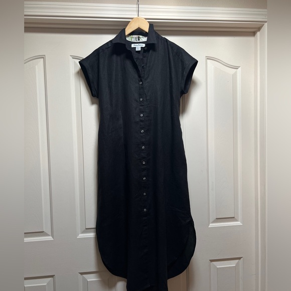 Tommy Bahama Linen Sleeveless Black Button-Down Dress - Picture 4 of 14